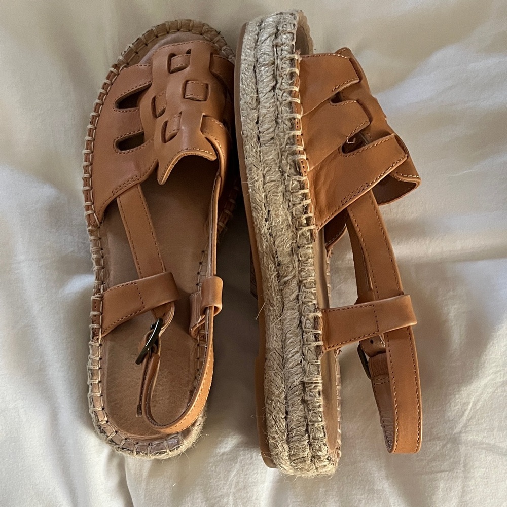 Soludos Tan Leather Espadrille Platform Sandals